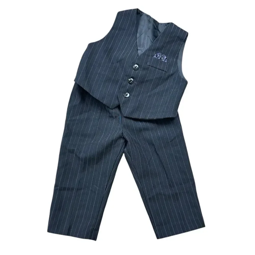 Pinstripe Suit Vest and Pants Set Black Purple 18 Mos Formal Wedding